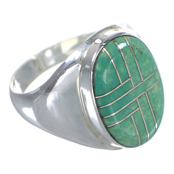 Southwest Sterling Silver Turquoise Inlay Ring Size 8-3/4 RX59894